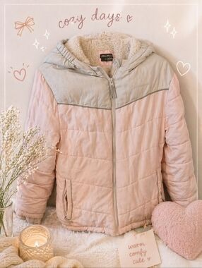 Eddie Bauer Kids Hooded Puffer Jacket Light Pink Gray Size 12